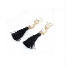 2018 Trend Wholesale New Model Design Pearl Fashion Earring, Black Long Tassel Howlite Zirconia Gold Fashion Earring